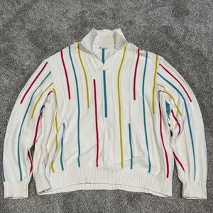 Zara Men's White Sweater with Multicolor Stripes